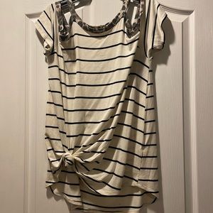 Stripe and leopard off shoulder shirt